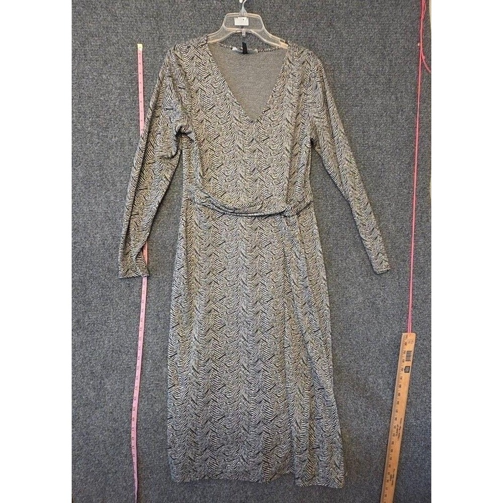 White House Black Market Dress Womens M Gray V Neck Long Sleeve Wrap Belted Midi